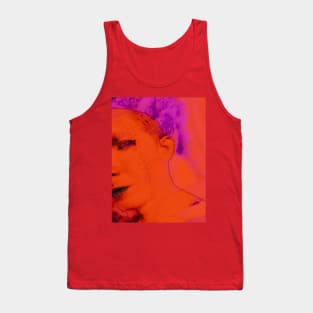 Portrait, digital collage and special processing. Face glimpse.Very beautiful guy. Very soft. Warm orange and violet. Mesmerizing. Tank Top
